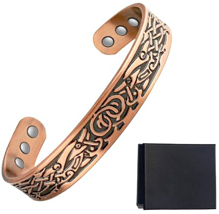 Pulsera de terapia magnética de cobre para hombre, el mejor padre para aliviar el dolor de artritis y túnel carpiano con 8 imanes potentes ajustables con caja de regalo