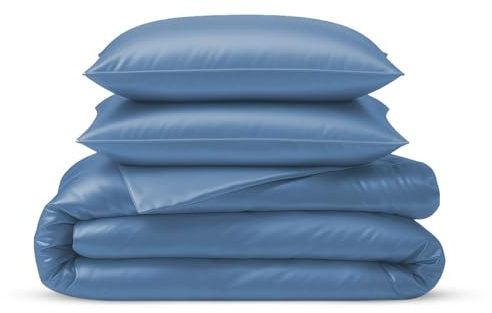 LINENWALAS Blue Duvet Cover Set King Size, 100% Bamboo Bedding 3 Piece Cooling Comforter Cover 226x220 cm Soft, Anti Allergy Thermo regulating Silk Quilt Cover (King, Bahamas Blue)