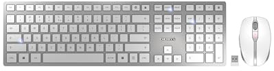 CHERRY DW 9100 SLIM, Kabelloses Tastatur- und Maus-Set, US-International-Layout (QWERTY), Bluetooth & 2,4 GHz Funk, Leise Tasten, Flaches Design, Wiederaufladbar, Weiß-Silber