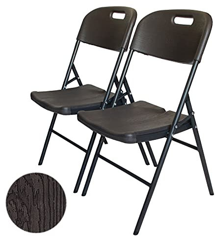 TRUTZHOLM Klappstuhl 2er Set Tragkraft 150 kg Stahlgestell mit ergonomisch geformter Sitzfläche und Rückenlehne aus Kunststoff pflegeleichter wetterfester Campingstuhl Gartenstuhl grau Holzoptik