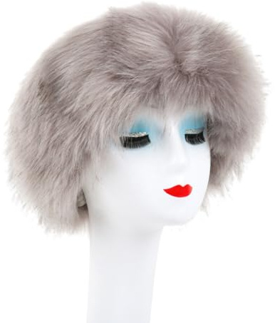 Pelzmütze Damen Russische Fellmütze, Warm Pelzmütze Cossack Russische Mütze Wintermütze Faux Fuchs Fell Stirnband Pelz Damen Winter Plüschmütze Kunstfell Cossack Mütze Blau Schwarz Grau Pink Beige