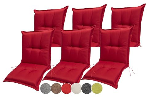 sunnypillow Stuhlauflagen Niedriglehner 100 x 50 (6er Set) - Gartenstuhlauflage Extra Dicke 9 cm - Auflage für Gartenmöbel UV-Lichtecht, Wasserdicht - Outdoor Stuhlkissen für Gartenliegen - Rot