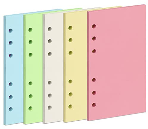 A6 buntes Nachfüllpapier, [5 Farben] Toplive 100 g/m² dickes nachfüllbares Papier 6-Loch-Fülleinsätze Loseblattpapier 100 Blatt (200 Seiten) für 6 Ringbuch-Journal-Notizbücher