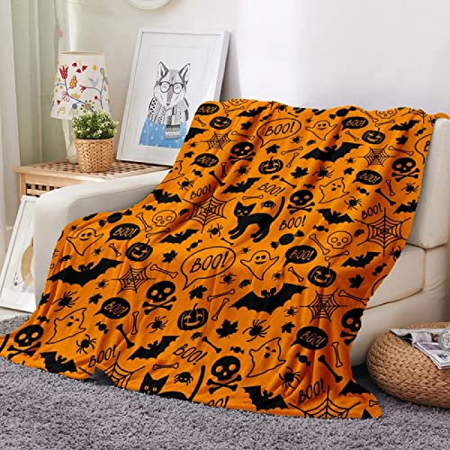 Kuscheldeckem Halloween-Orangenkatze Warme Kuscheldecken Weich Gemütlich Sanft Flanell Fleecedecke Tagesdecke Sofadecke Bett Sofa überwurfdecke Personalisierte Geschenke, Große Decke 220x240 cm