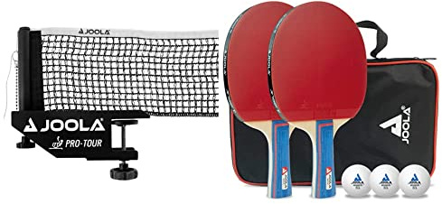 JOOLA Unisex – Erwachsene Post-Set Pro Tour Tischtennisnetz, Schwarz, 152cm & 54820 Tischtennis-Set Duo Bestehend aus 2 Tischtennisschläger+3Tischtennisbälle+1Aufbewahrungstasche,Mehrfarbig,OneSize