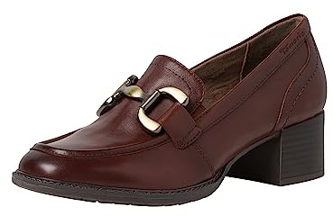 Tamaris Comfort damer loafer med klack av läder blockklack komfort passform, Kastanj, 37 EU bred