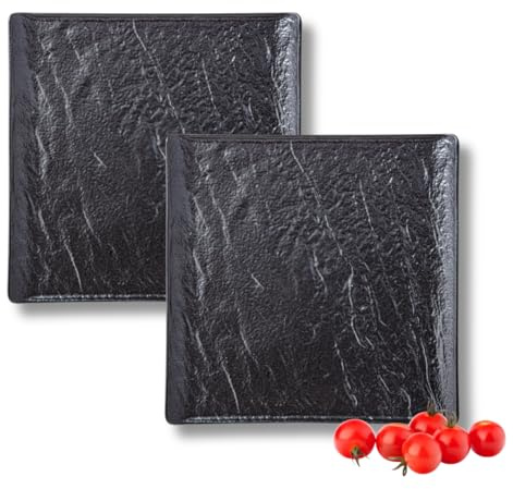 Wilmax - Platos cuadrados (2 unidades, aspecto de piedra, no se deslustra, aptos para el horno, aptos para lavavajillas, para contacto con alimentos, 27 x 27 cm)