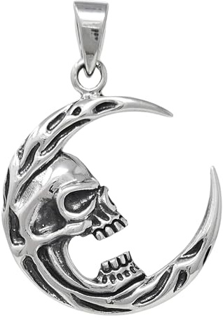 TreasureBay Pendentif tête de mort et lune pour homme et femme en argent sterling 925, Argent