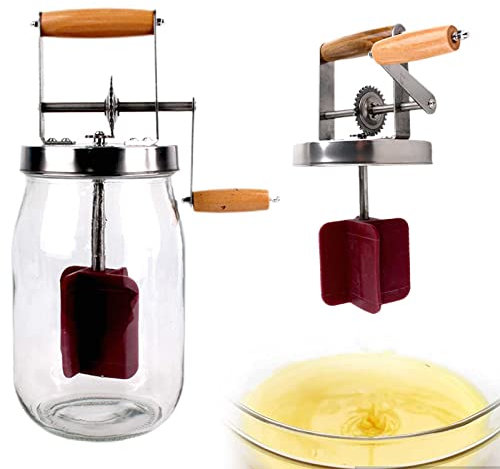 Zangola per burro a manovella, barattolo manuale in legno con ingranaggi in acciaio inossidabile manuale per burro per casa, cucina, cottura al forno (1500ml)