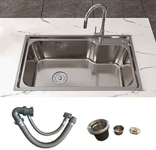 MEJE 75 x 45 x 22,5 cm de acero inoxidable fregadero cocina con agujero para grifo