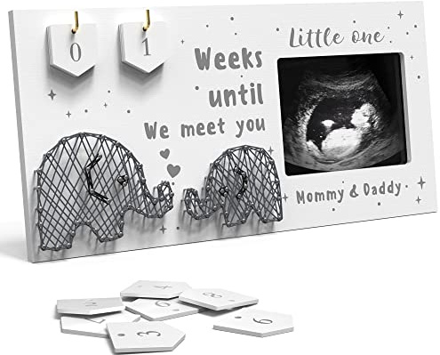 Baby-Sonogramm-Bilderrahmen mit Baby-Countdown-Wochen, Standard-Foto, 10,2 x 7,6 cm, Ultraschallfoto für Schwangerschaftsankündigungen, Geschlechtsoffenbarung, Andenken für werdende Eltern