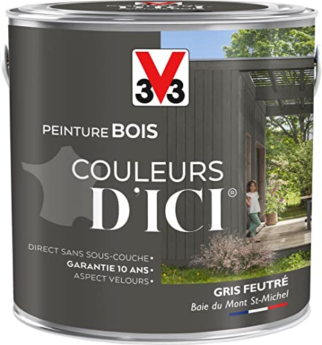 V33 Peinture Bois Couleurs d ICI® - Gris feutré - Baie du mont st-michel - Velours - 2L