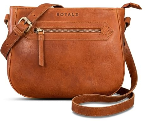 ROYALZ Cheyenne Vintage Handtasche Damen klein Leder - Echtleder Umhängetasche für Alltag City Ausgehen - Damenhandtasche als moderne Crossbody oder Schultertasche;Farbe:Schwarz