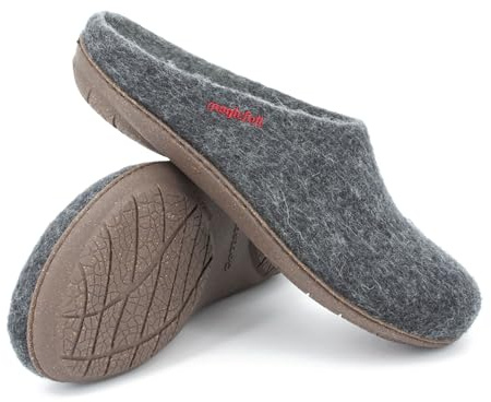 Magicfelt Filttoffel PO 736 för kvinnor och män av ren merinoull – tofflor med halkfri, vattentät gummisula, antracit, 41 EU