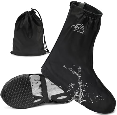 Regenschutz Schuhe Fahrrad, Überschuhe Regenschuhe Wasserdichte, Überzieher Regen Überziehschuhe Winterdicht, Wasserdichte Gamaschen Regenüberschuhe mit Reflektorstreifen Schwarz für Herren Damen