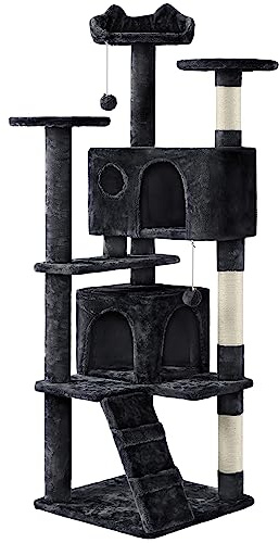 Abician Arbre à Chat avec Poteaux en Sisal Cachettes Perchoirs Griffoir Boules Tour pour Chat de Petite Taille ou de Taille Moyenne Tour d'Activité Noir