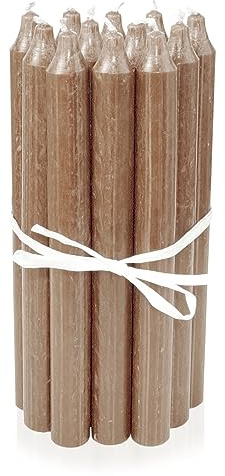 LUMELY danska premium stavljus brun sand, 12-pack, höjd 18 cm, Ø 2,2 cm, brinntid ca. 8 timmar, cylindriska ljusljus, dekorativa ljusset, stearinljus, skandinavisk