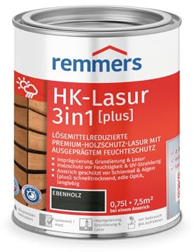 Remmers HK-Lasur 3in1 [plus] ebenholz, matt, 0,75 Liter, Lösemittelreduzierte Premium-Holzschutz-Lasur für außen, 3in1, schnelltrocknend, langlebig