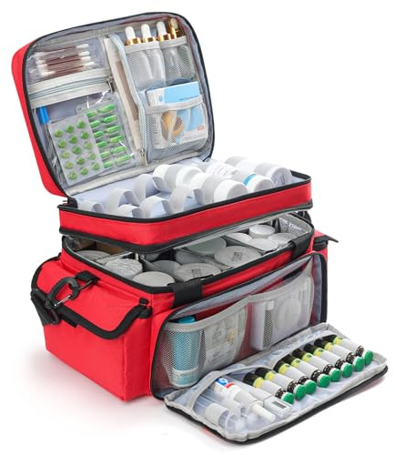 XHGWJSX Medicine Organizer with Adjustable Divider, Double-Layer Medicine Bottle organizer Storage, Portable Home Health First Aid Bag, Medicine Organizer Box for Emergency Medications (Bag Only)