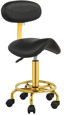 V VDLONSY Saddle Rolling Chair Saddle Stool with Backrest Ergonomic Stool with Wheels Hydraulic Adjustable Soft Comfortable Cushion for Salon Tattoo Shop Spa Home Office Dentist Black