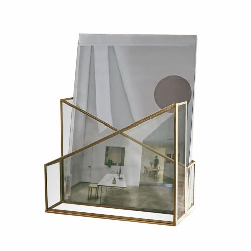 Loberon Zeitschriftenhalter Moselle, Gold/klar | Schwarzes Regal Für Deko & Pflanzen - Wanddeko Aus Glas & Eisen - Mit Aufhängung - Verschiedene Größen - 2 Stück