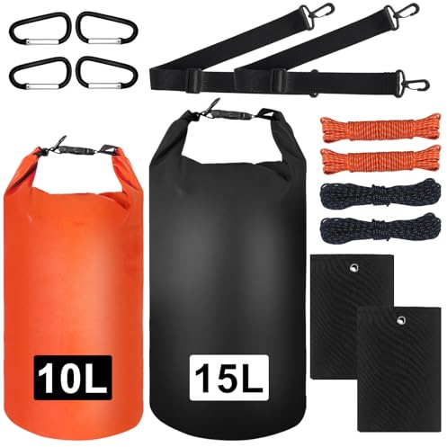 Bear Food Bag Hanging System, 2 Sets Camping Bear Bag Kit Waterproof Bear Protection Bag with Pulley System Include 10L & 15L Waterproof Bear Proof Storage Bag, Rock Bags, Carabiners, Ropes