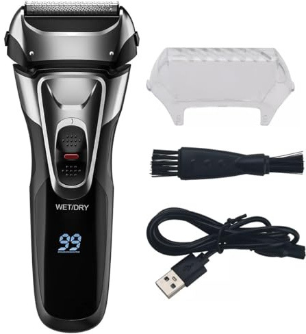 FiTspi Afeitadora eléctrica para hombre, 3D, lavable, triple hoja flotante, recargable por USB, máquina de afeitar para barba en seco y húmedo