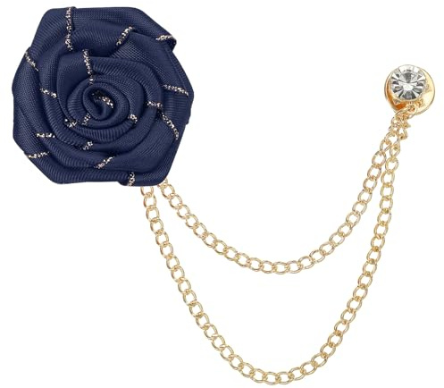 QUARKZMAN Broches à Chaîne Fleur, Broche Costume Revers Homme Marié en Alliage Tissu, Chaînes Suspendues de Costumes Bordure Dorée pour Mariage Dîner Cérémonie