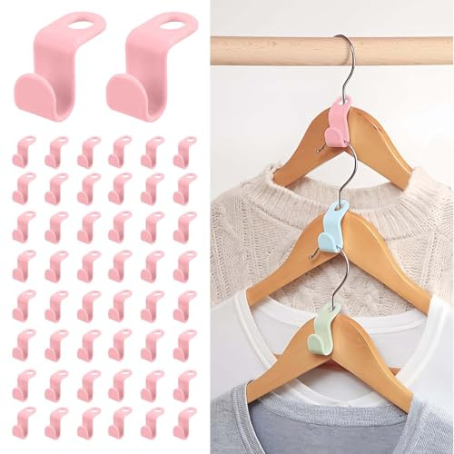 SHUOHONG 100 Piezas Ganchos para Perchas, Mini Organizador de Perchas, Ganchos para Colgar Ropa, Ganchos Conectores para Perchas, Ganchos Perchas, Perchas Ropa Plastico Ganchos de Conexión (Rosa)