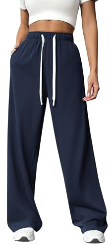 PINSPARK Joggingbyxor, dam, sportbyxor, långa, säckiga träningsbyxor, hög midja, fritidsbyxor, lösa sweatpants med elastisk midja, vida raka ben, yoga, gym, byxor, löparbyxor, Marinblå, M