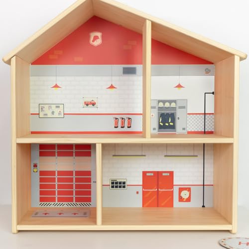 LIMMALAND Möbelfolie für IKEA FLISAT Puppenhaus - Feuerwehr | Feuerwehr-Motiv, wiederablösbar & blasenfrei · schützt vor Kratzern · Made in Germany