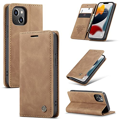 owlhold Handyhülle iPhone 13 Mini klapphülle Premium Lederhülle Weiches Vintage-Nubukleder Faltbare Ständer Schutzhülle Kartenfach Standfunktion hülle iPhone 13 Mini - Braun