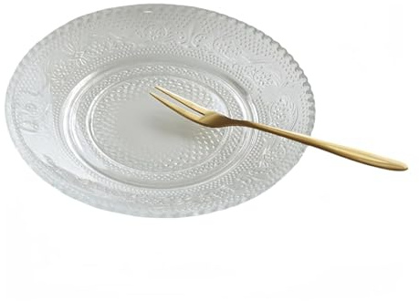 Lot de 6 assiettes à dîner vintage en verre – Assiettes à dessert transparentes en relief, empilables et peu encombrantes pour fêtes, collations, salades