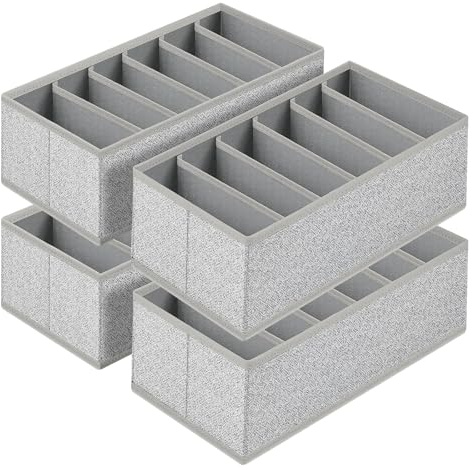 Homsorout Organizer per cassetti, organizer per guardaroba, set da 2 pezzi, organizer in tessuto, 30 x 15 x 9 cm, organizer per biancheria intima, organizer per calze, vestiti per bambini, grigio