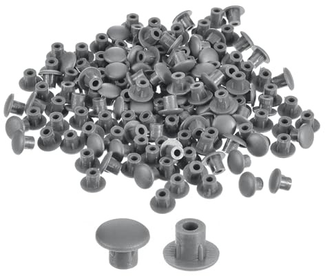 sourcing map 200Pcs Screw Hole Plugs, 5mm(3/16) Dia Plastic Snap in Shelf Button Flush Type Caps for Furniture Cabinet Cupboard, Dark Grey