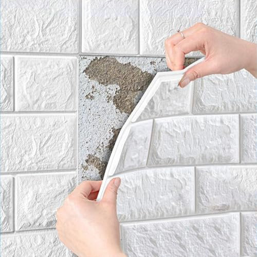 Pannelli Soffitto Boiserie Parete Pannelli Autoadesivi Per Soffitto Bianchi, Carta Da Parati 3D Effetto Mattoni, Da Attaccare E Staccare Per Camera Letto Camino, Pannelli Di Rivestimento Quadrati(Set