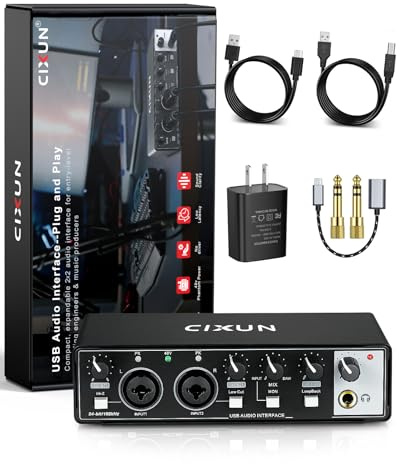 CIXUN External Sound Card,2×2 USB-C Audio Interface for PC,24Bits/192kHz, Dual TS/XLR Inputs,+48V Phantom Power,for Studio/Podcast/Live Stream (Matte Black)