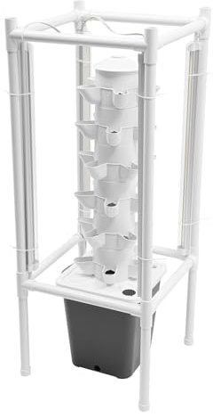 Xigner Torre hidropónica con 30 agujeros, 6 niveles, sistema hidropónico, sistema de cultivo aeropónico, incluye bomba de hidratación, depósito de agua de 10 L, luces, macetero para hierbas, frutas