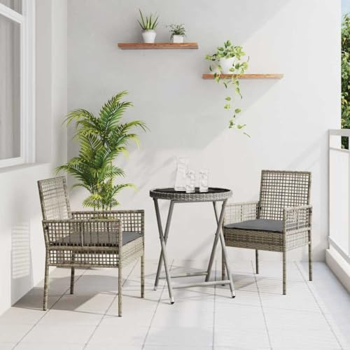 LLEZKBR Outdoor-Möbel-Gartenmöbel-Sets, Bistro-Set, 3-teilig, grau, Polyrattan