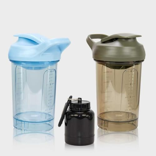CREAWELLAY Protein Shaker Bottle 14oz (400ml), Leakproof Protein Shaker Cups for Gym, Fitness & Supplements, PETG Material, 2 Pack, Blue & Green