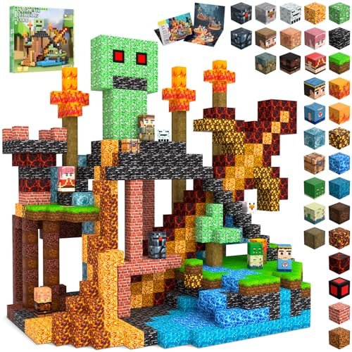 SSAWER Magnetische Bausteine Bauspielzeug 100 Pcs Magnetbausteine für Kinder Montessori Kreative Spielzeug ab 3 4 5 6 7 8 9 10 Jahre Junge und Mädchen Magnetic Blocks Geschenke für Kinder （Unterwelt）