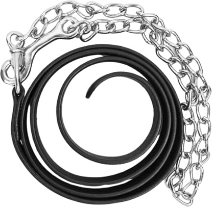 JA Horse JA3007 Führkette Lederführleine Kette, Schwarz | Hochwertige Führkette Vorführleine aus Leder für Pferde, Show & Training, Lederführleine mit Kette