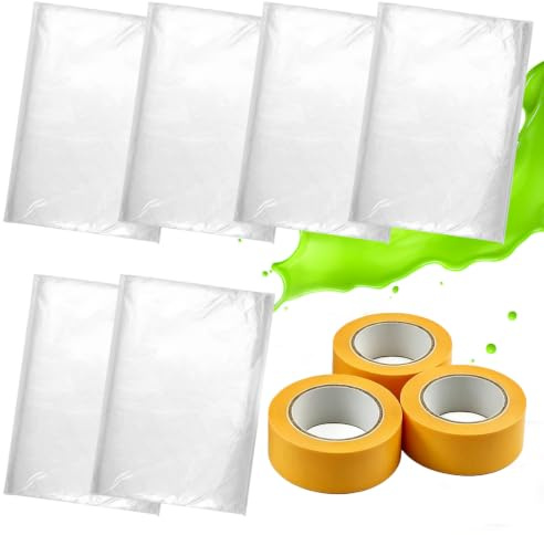 Lot de 6 films de protection pour peintre - 4 x 5 m - Film de construction transparent - 6 housses anti-poussière en plastique avec 3 bandes de 35 mm x 50 m - Bâche anti-poussière en polyéthylène pour