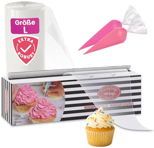 YUNYDSM 100 mangas pasteleras desechables, grandes 25 × 47 cm, mangas pasteleras gruesas desechables, juego de bolsas de piping, para decorar tartas y pasteles y hornear galletas y galletas