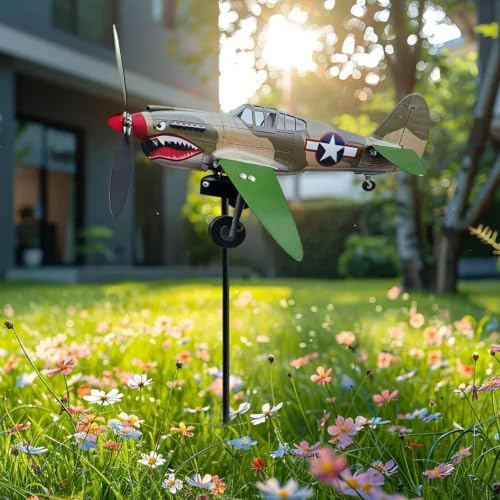 Gueule De Requin Avion De Guerre Girouette, Métal Girouette Avion, Rotative Girouettes Avions Pour Jardin, Girouettes Gueule Requin G-irouette À Hélice Extérieur, Pour Terrasse Pelouse Décoration