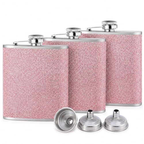 3 PCS Alcohol Flask for Barbecuing Camping Hiking Biking Parties | Stainless Steel Sparkling Flask Alcohol with 3 Funnels, Portable Personalised Hip Flasks for Women Man Bar Drinking, Birthday