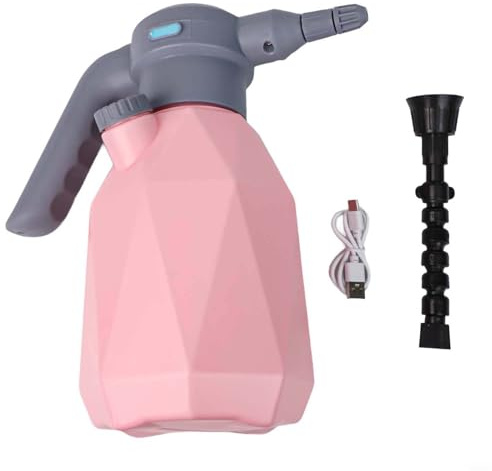 GANCEI Annaffiatoio elettrico ricaricabile da 2 l, con ugello regolabile, nebulizzatore One-Touch per giardinaggio, pulizia della casa e animali domestici, rosa (1,5 l)