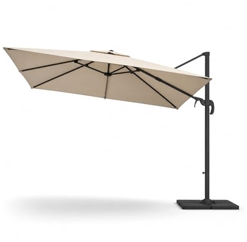 Ombrellone 3x4 M Braccio Retrattile Per Giardino Piscina Terrazze Bar Hotel In Acciaio Inossidabile Braccio Rotabile 360° Telo 180 g/m2 Impermeabile Resistente Ai Raggi UV Beige
