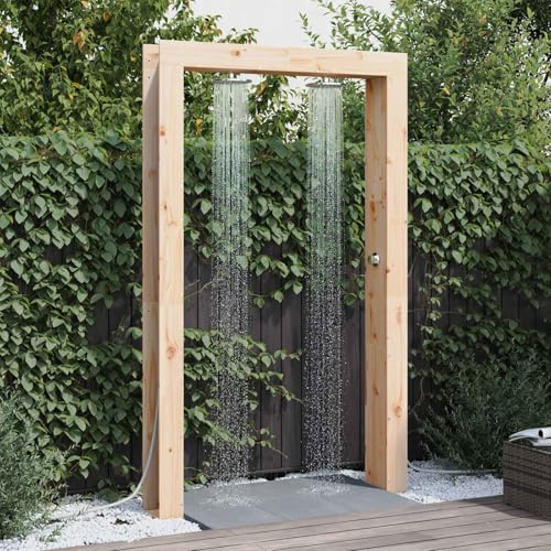 Runheo Doccia da esterno in legno massello di pino con acciaio inox, 226 cm, regolabile in altezza, resistente alle intemperie, soffione doccia girevole, per piscina, spa, vasca idromassaggio