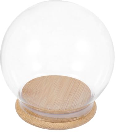 PATKAW Cloche en Verre Ronde avec Base en Bambou, Protection Complète et Transparence Exceptionnelle pour Fleurs Séchées, Décoration Élégante pour Salons et Bureaux